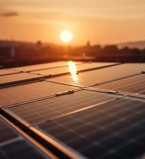 Painéis solares ao por do sol